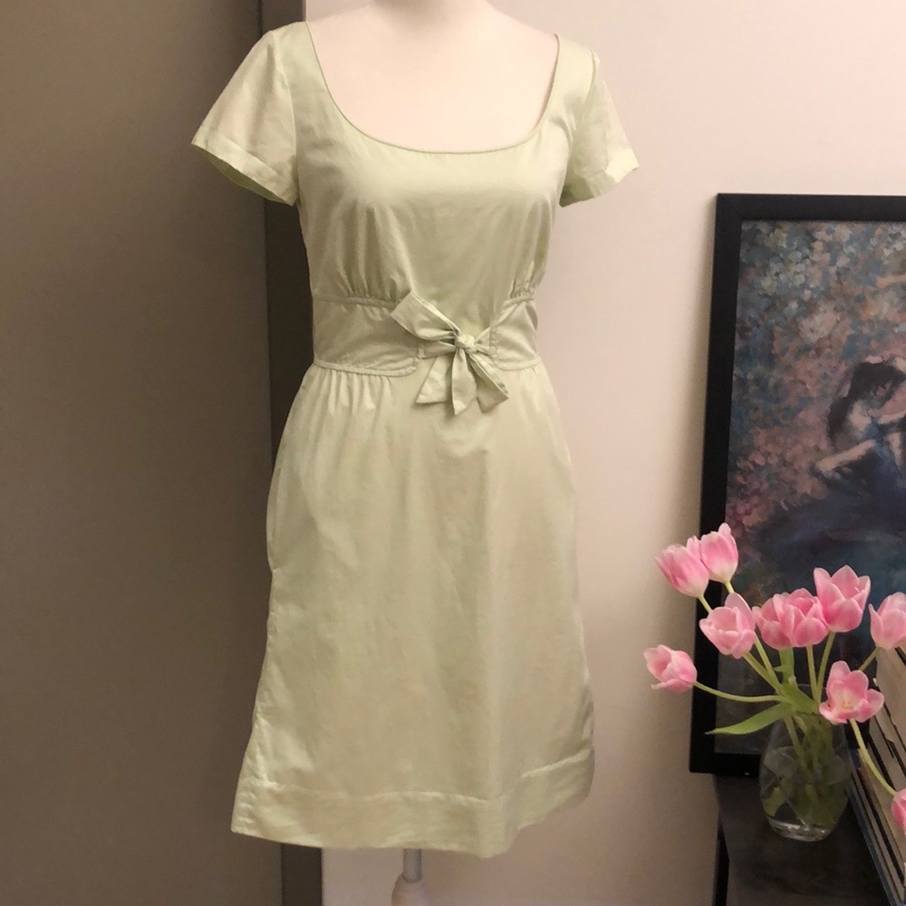 J. Crew Mint Green Short-Sleeve Scoop Neck Fit & Flare Cotton Dress - Picture 1 of 12